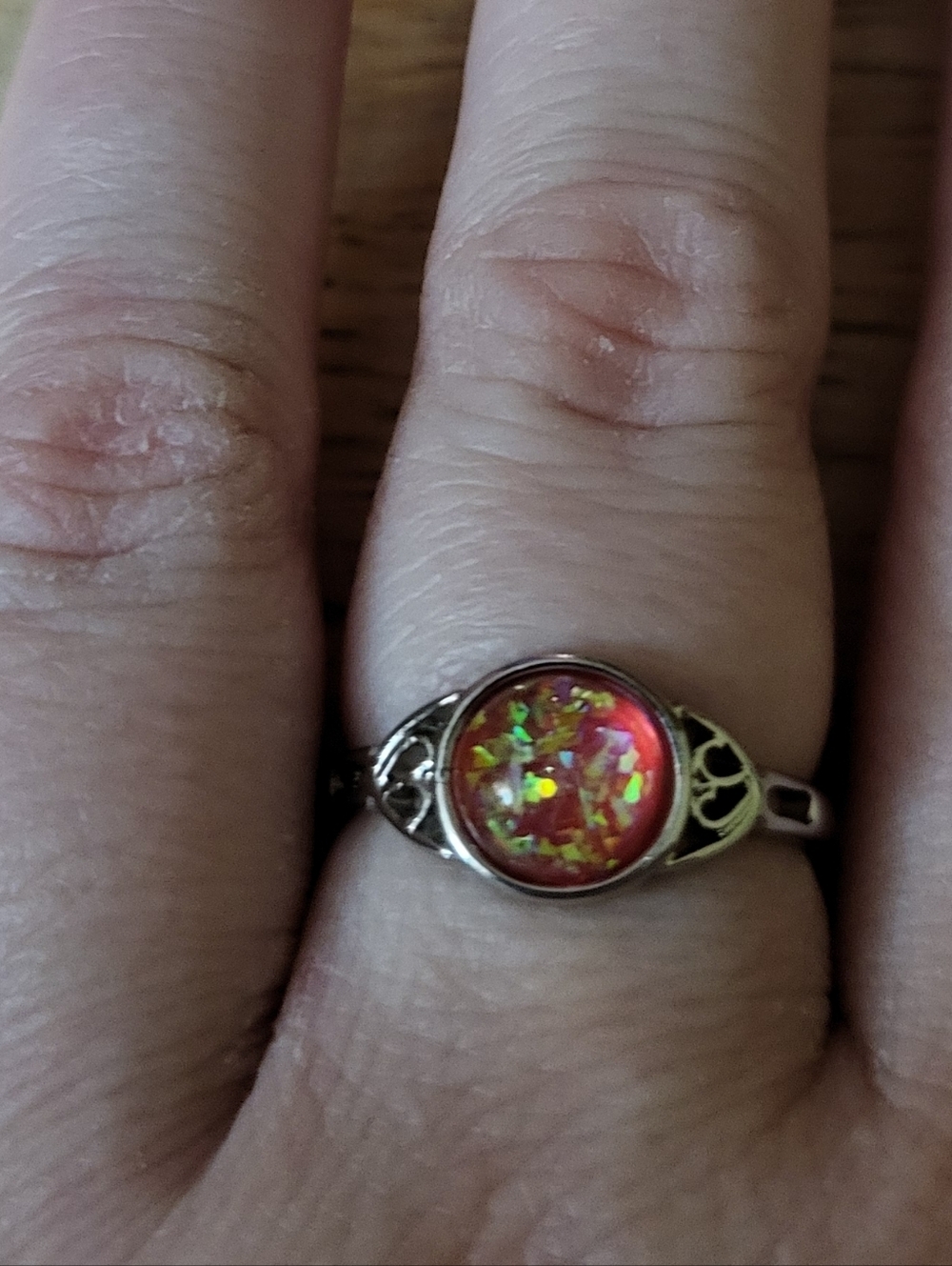 Silver Tone Red Sparkling Galaxy Ring Size 8